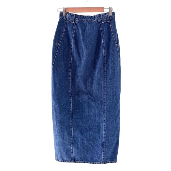 Cult Gaia Denim Midi Skirt Front Slit High Rise Blue Size 26 NWT - Picture 4 of 11